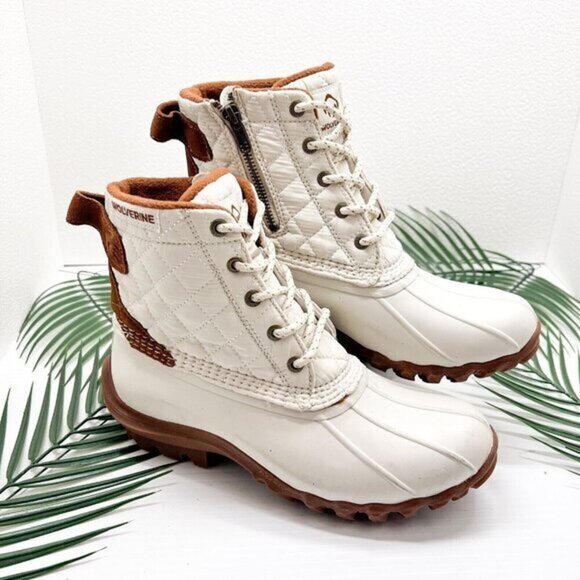Wolverine Heritage White Torrent Quilted Round Toe Lace Up Duck Boots Size 9M - Picture 1 of 11